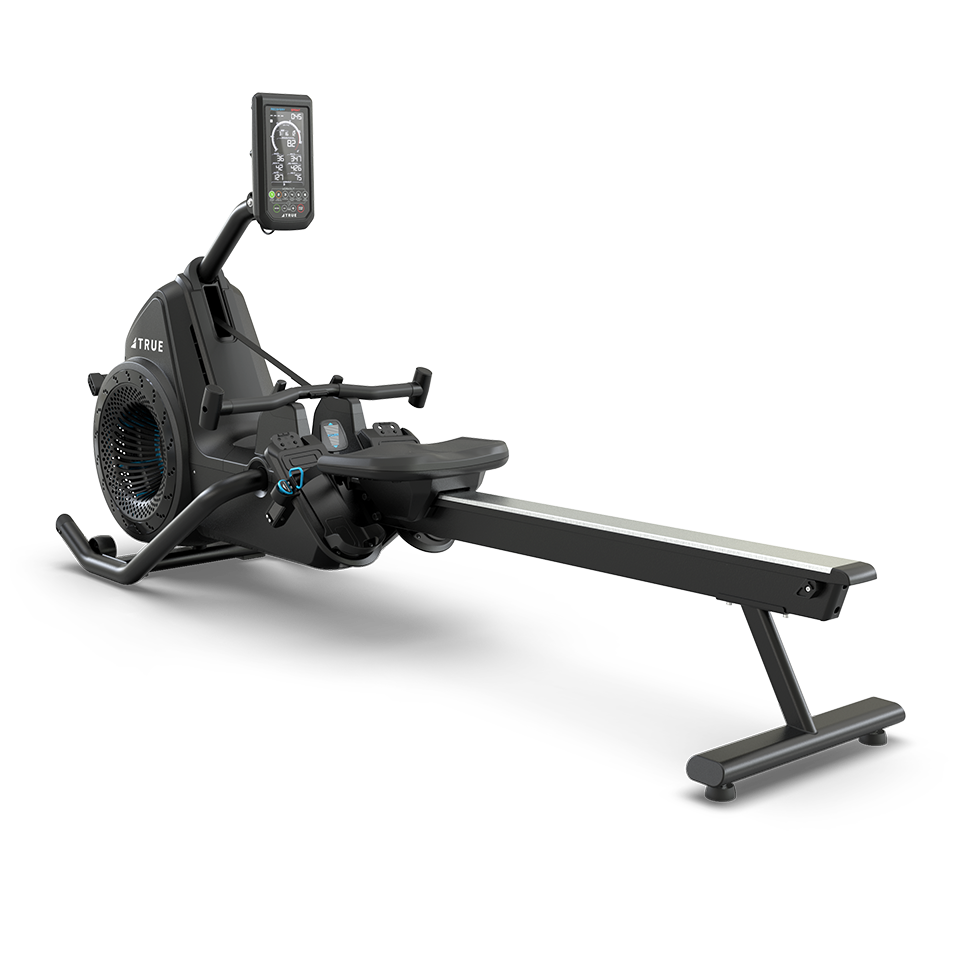A black exercise machine with a screen.