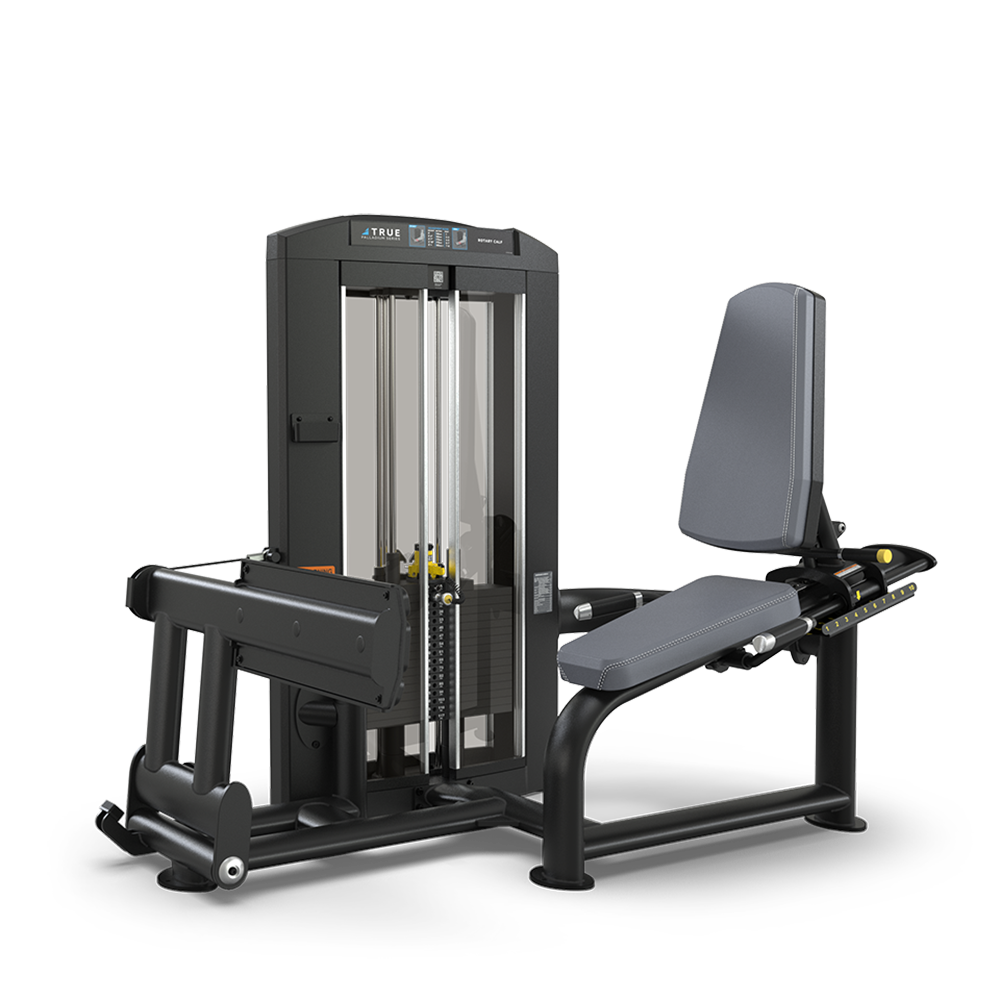 A gym leg extension machine with a padded seat and backrest, metal frame, weight stack, and adjustable lever for leg exercises, set against a plain white background.