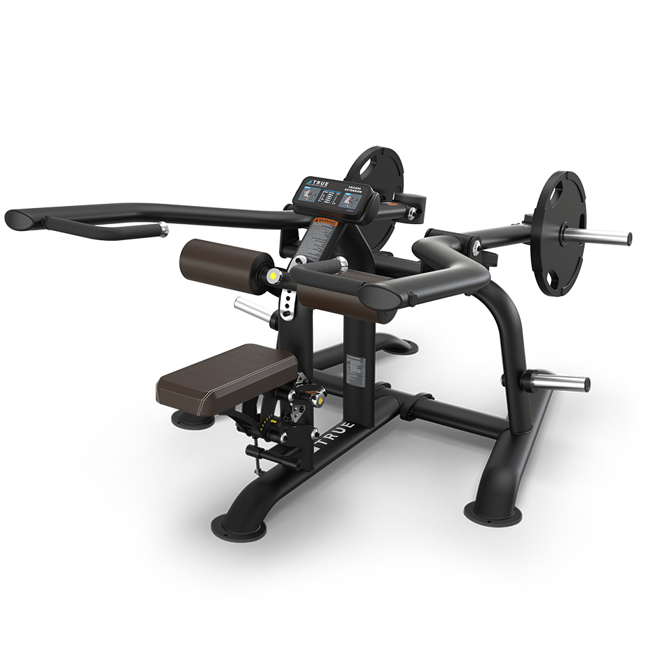 A black commercial biceps curl machine with padded arm and seat supports, weight plate holders, and a digital display on the front. The machine is designed for upper arm strength training.