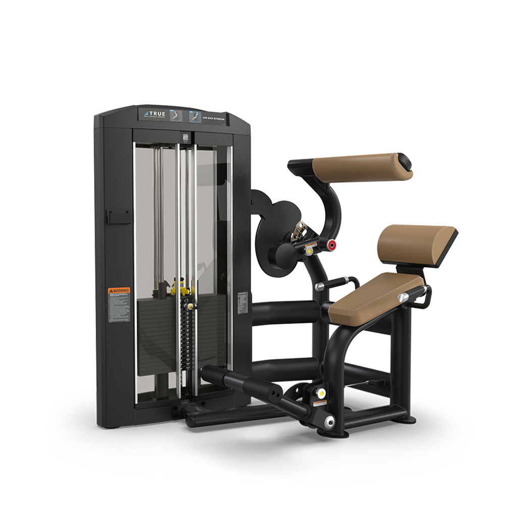 A black and brown seated gym machine with padded arm and seat supports, weight stack, and adjustment handles, designed for bicep and tricep exercises on a white background.