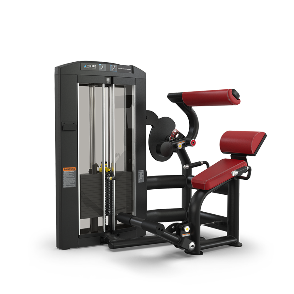 A commercial gym machine with a weight stack, padded red seat, and arm rests, designed for seated abdominal crunch exercises. The frame is black and the equipment is set against a plain white background.