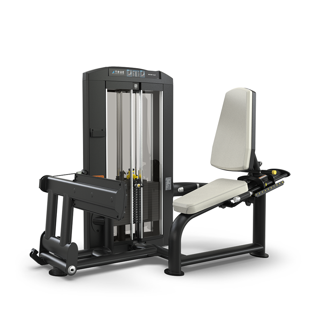 A black and gray leg press weight machine with a padded seat and backrest, adjustable settings, and a weight stack for resistance training, set against a plain white background.