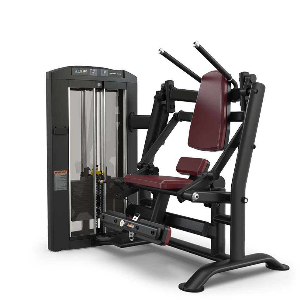 A black and red seated leg press machine with padded seat and backrest, weight stack, and handles, designed for strength training in a gym or fitness center.