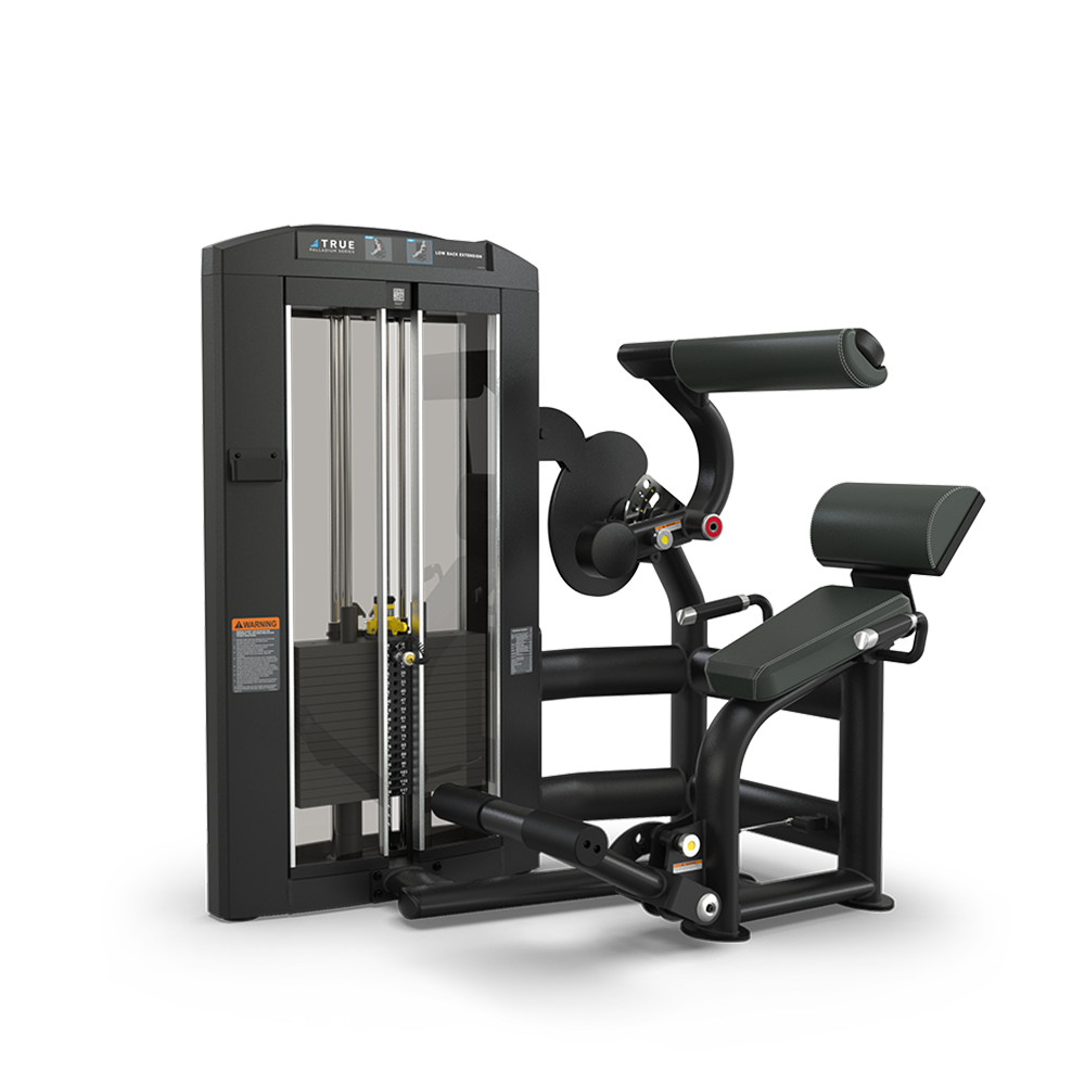 A black and gray gym machine with padded seats and levers, designed for leg and back exercises, featuring weight stacks and adjustment knobs on a white background.